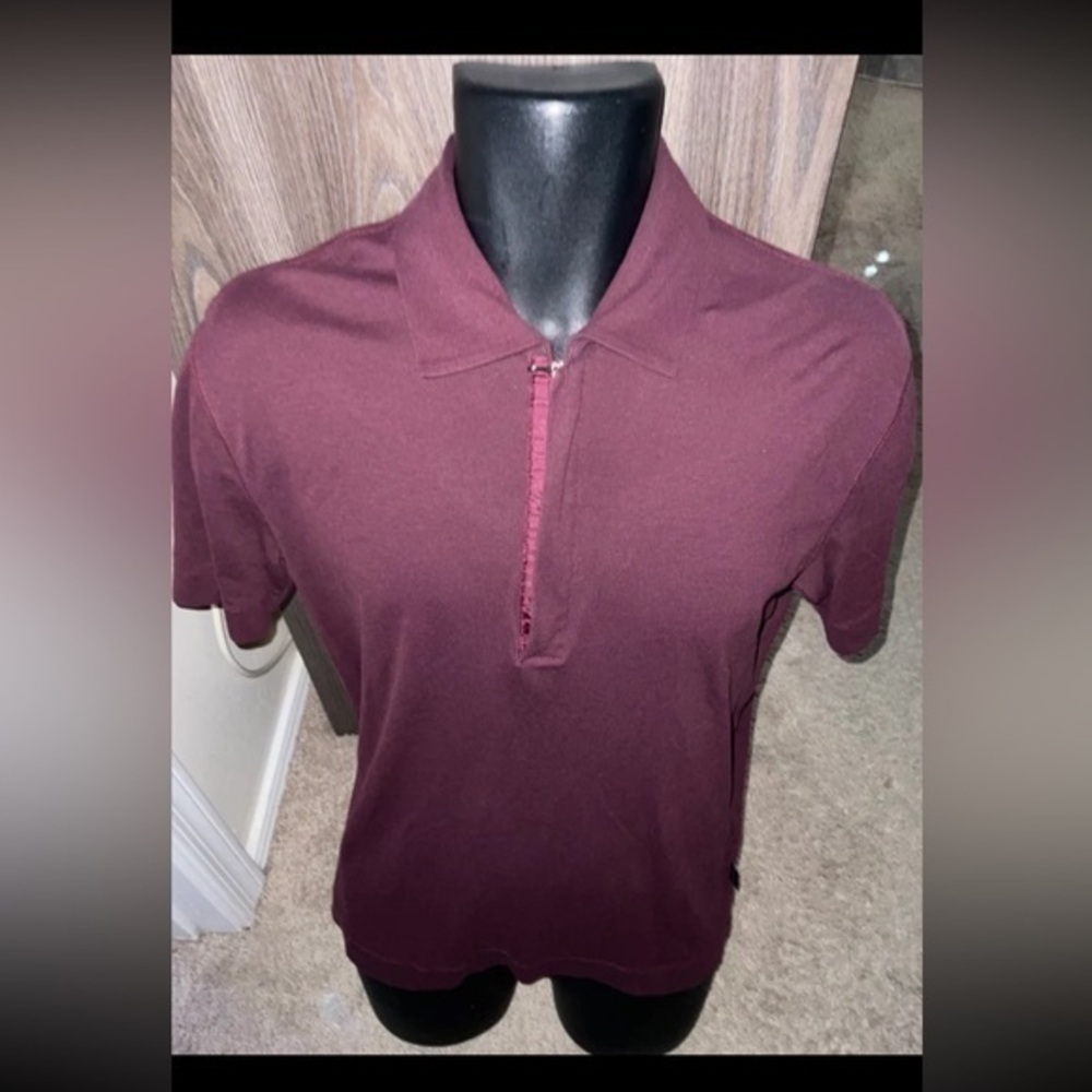 Men’s used Boss polo zipper shirt maroon size S small Pre own items are as is an